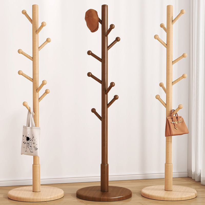 Solid Wood Freestanding Coat Rack, Tree-Style Single-Pole Clothes & Bag Stand for Bedroom and Living Room