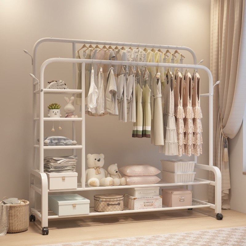 Double-Rod Freestanding Clothes Rack, Heavy-Duty Garment Hanging & Drying Rack for Bedroom and Indoor Use