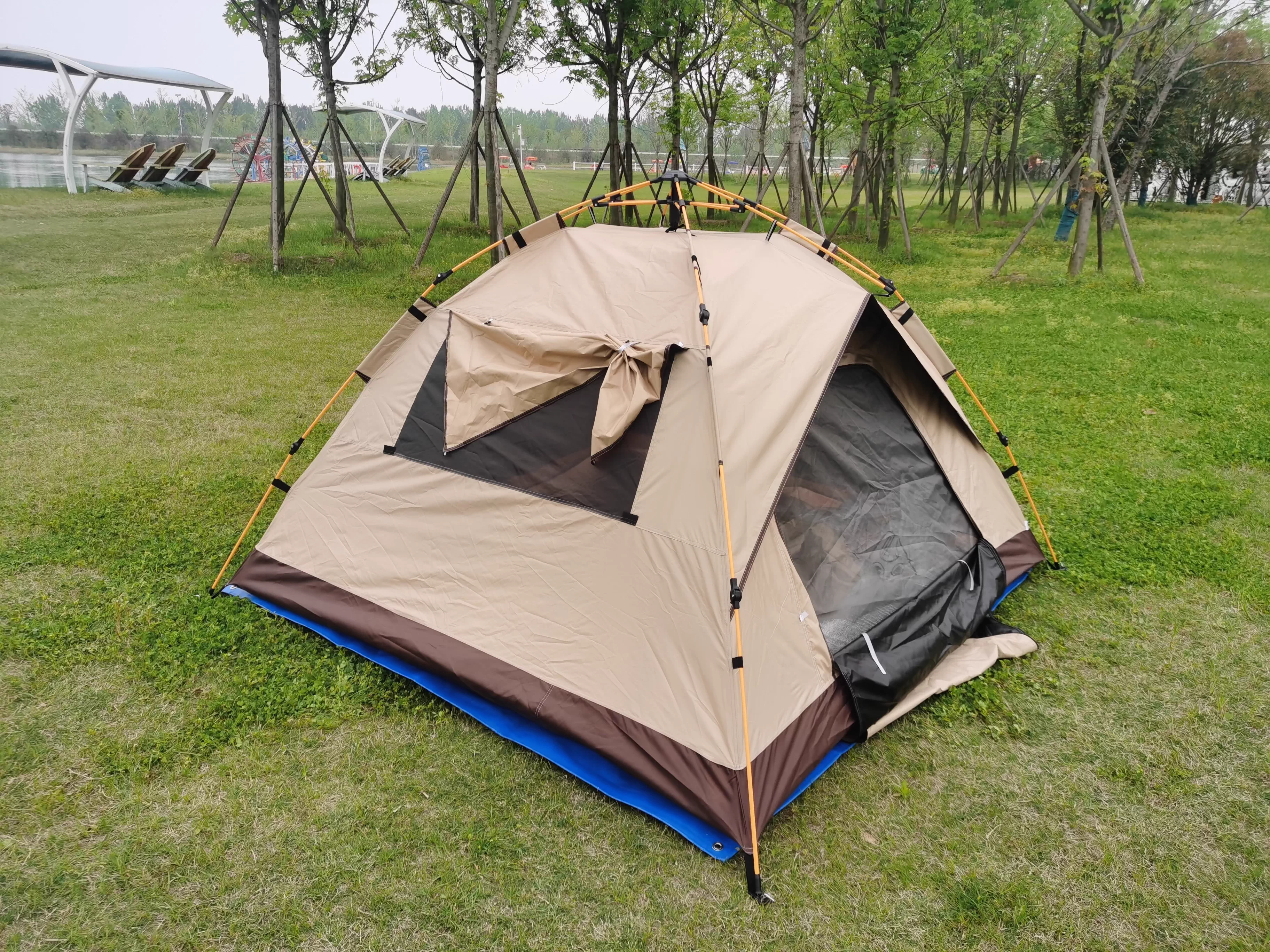 2-3 Layer Automatic Instant Pop-Up Camping Tent, 4-Person Outdoor Beach Canopy with UV Protection, Waterproof & Mosquito-Proof, Foldable Sun Shelter - Factory Direct Sale