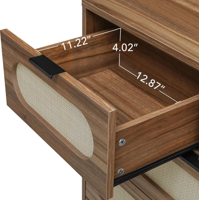 Rattan Sideboard Cabinet | Vintage Storage Buffet Console Table for Dining Room and Entryway