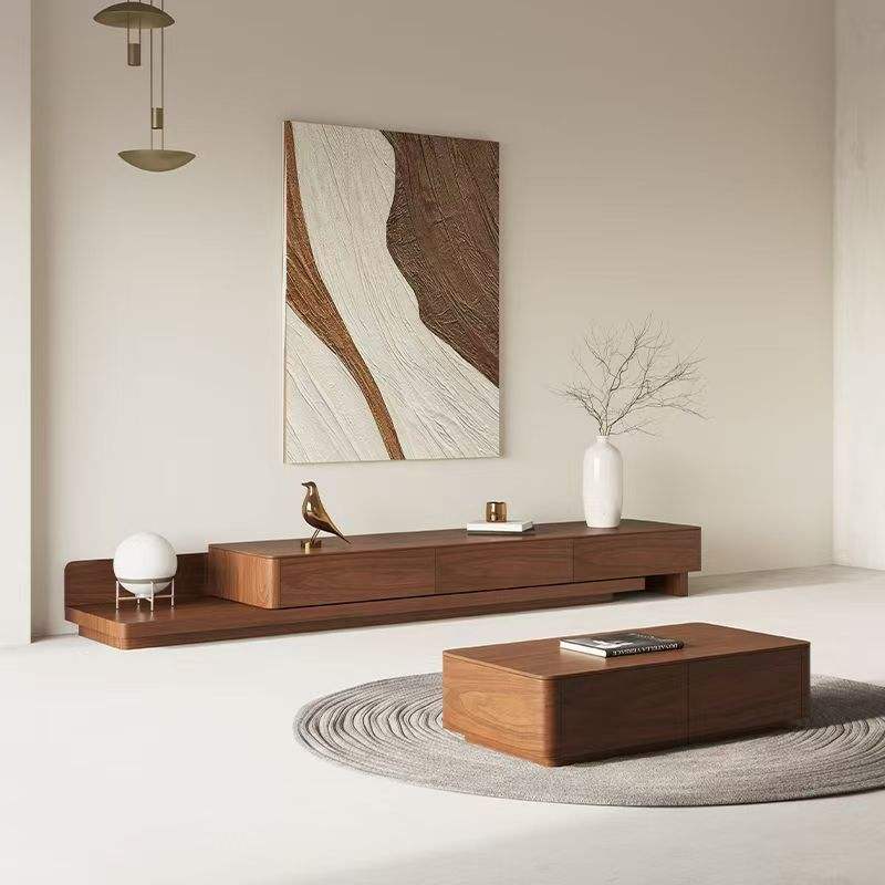Home-Use American-Nordic Style TV Cabinet, Floor-Standing, Extendable Solid Wood TV Stand for Small Living Rooms
