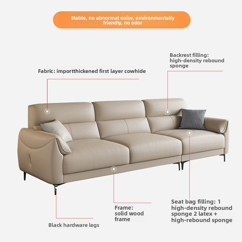 Genuine Leather Sofa — Modern Light Luxury Living Room Sofa