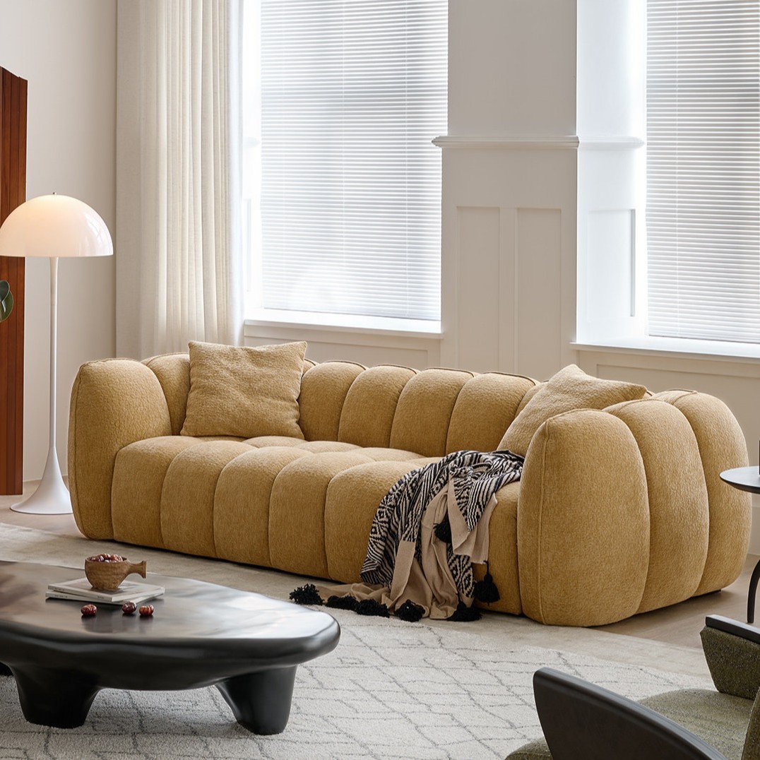 Modern Tufted Fabric Sofa Boucle Couch Curved Living Room Lounge Furniture