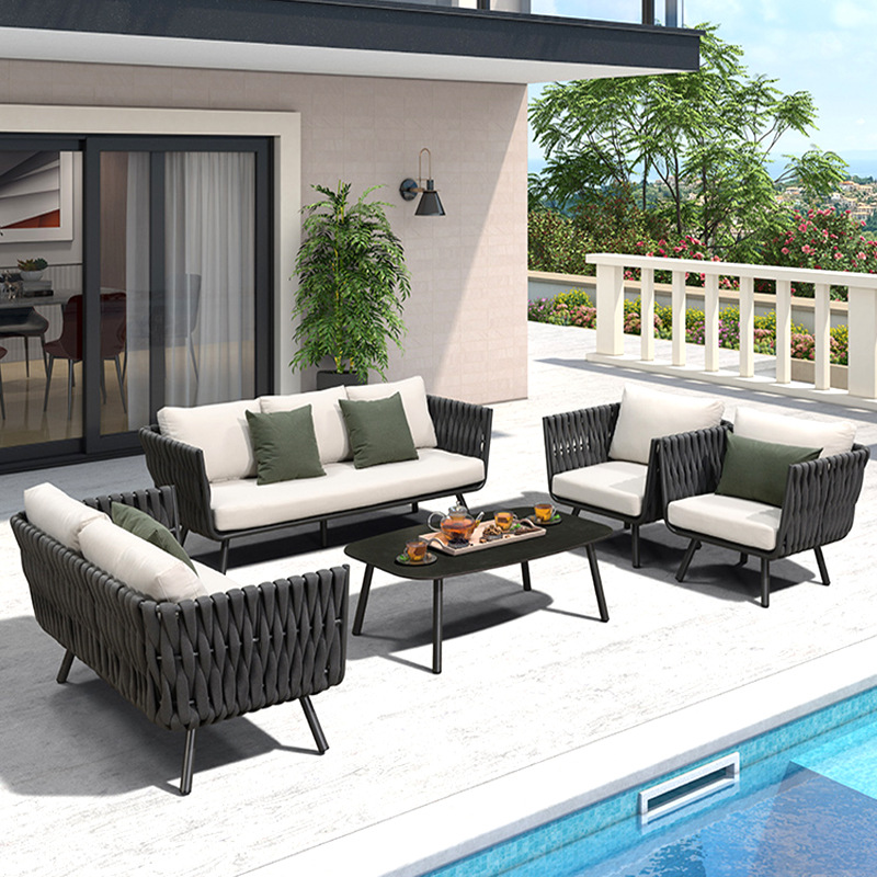 Nordic Outdoor Sofa Courtyard Garden Aluminum Alloy Handwoven Waterproof Furniture for Balcony and Homestay