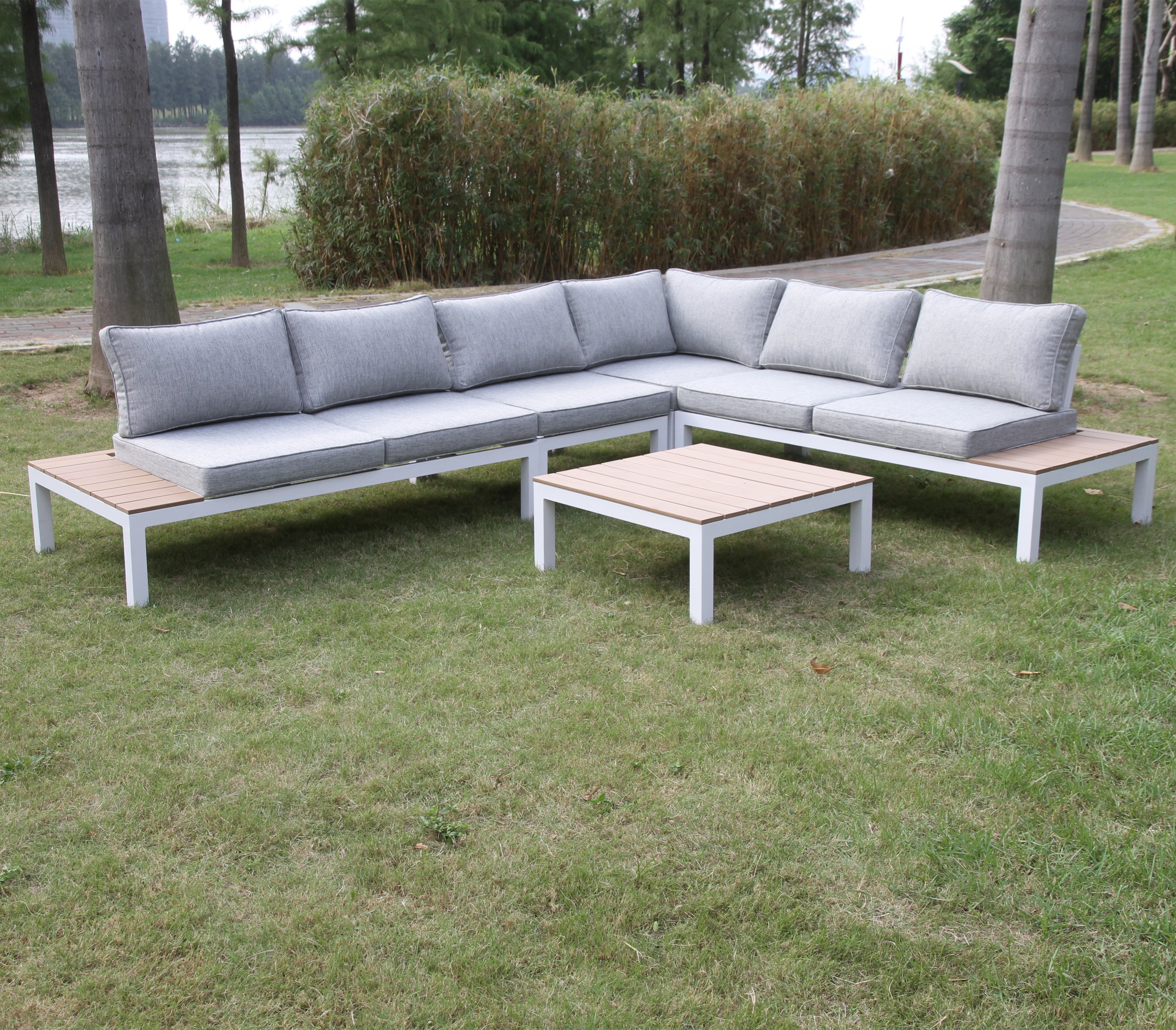 Wholesales Aluminum Garden Furniture Contemporary Garden Sofas Leisure L-shaped Corner Garden Sofa for Hotel