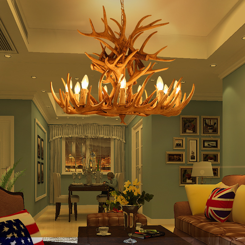 American Rural Deer Horn Lamp Retro Industrial Style Deer Horn Pendant Light