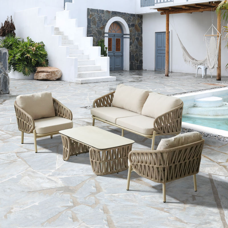 Aluminum Frame Woven Rope Patio Sofa Set