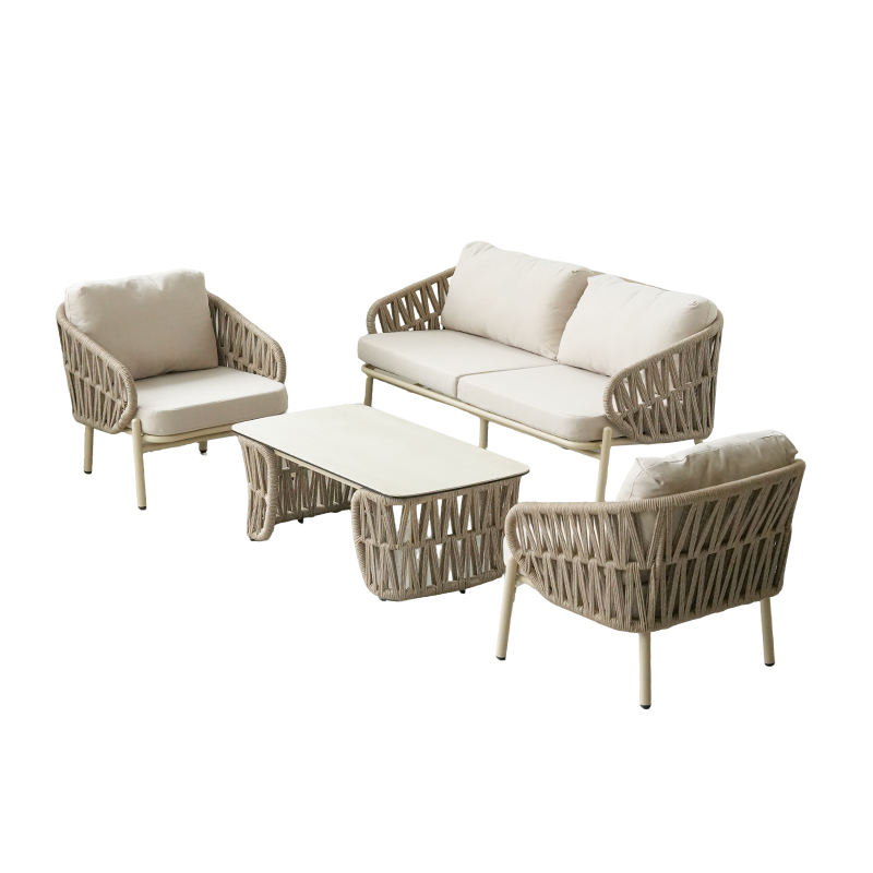 Aluminum Frame Woven Rope Patio Sofa Set