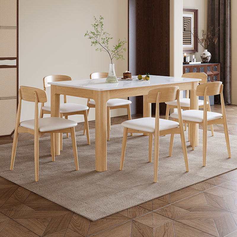 Light Luxury Slate Dining Table & Chair Set, Rectangular Table