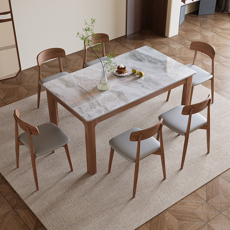 Light Luxury Slate Dining Table & Chair Set, Rectangular Table