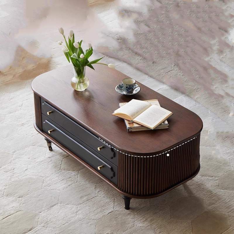 Vintage White Ash Wood Coffee Table with Storage Drawers for Living Room