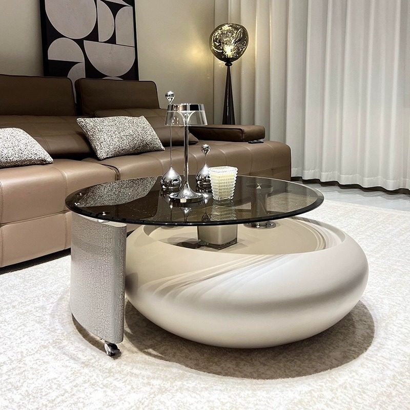 Simple Cream‑Style Coffee Table with Glass Top